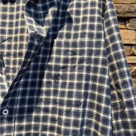 Billy Reid Navy Plaid Shirt Standard Cut L - Picture 2 of 4